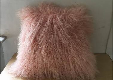 China Haushalts-flaumiges rosa mongolisches Pelz-Kissen mit dem seidigen langen gelockten Haar fournisseur
