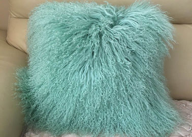China Tadelloses grünes wirkliches mongolisches Pelz-Kissen 16 Zoll-Quadrat mit Reißverschluss-Schließung fournisseur