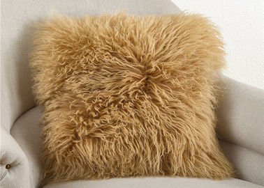 China Gefärbtes lange Wollmongolisches Pelz-Kissen Browns 20 Zoll-Quadrat für schlafendes Soem fournisseur