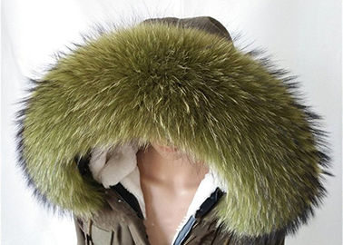 China Waschbärpelzkragen großer langer abnehmbarer wirklicher Pelz-Kragen für Grün des Winter-80 cm fournisseur