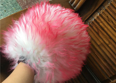 China Haushalts-rote Farbschaffell-Waschanlage-Handschuh mit dem langen Haar/beider Seiten-Wolle fournisseur