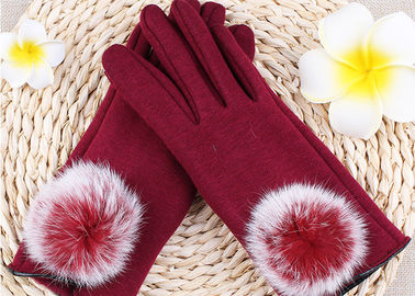 China Wärmster Schaffell-Handschuh-Samt-Vlies-Handschuh-rote Farbe-Rex-Kaninchen-Pelz-Touch Screen fournisseur