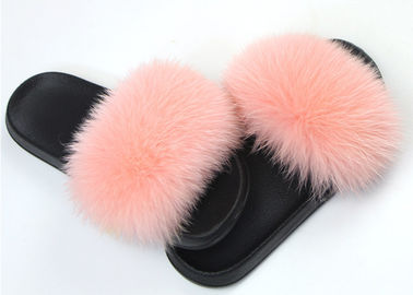 China Kundengebundene Farbfrauen Fox-Pelz-Pantoffel-Sandalen mit dem flockigen Haar/Gummisohle fournisseur