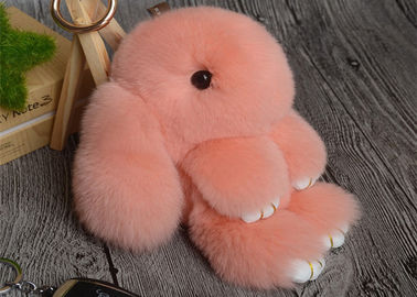 China Kaninchen-Pelz-runder flockiger Ball-Schlüsselring, nettes flaumiges Keychain für Taschen-Anhänger fournisseur