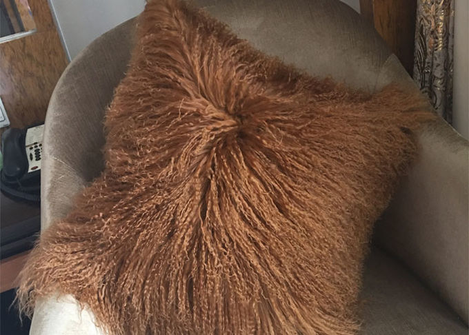 Wirkliches mongolisches Pelz Wellen-Haar-hellbraunes echtes Tibet-Schaffell-Kissen-Kamel 40cm