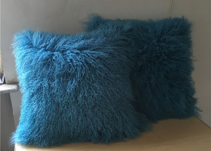 Mongolisches Pelz Kissen-buntes gefärbtes langes Haar-Tibet-Haut-Lammpelz Couch-Kissen