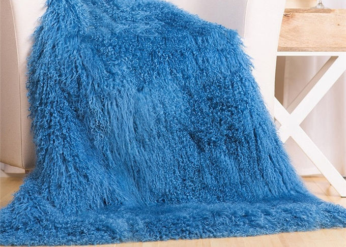 Mongolische Schaffell-Wolldecken-Inneneinrichtung fertigt Entwurfs-echtes Leder-Pelz-verschiedene blaue Farben besonders an