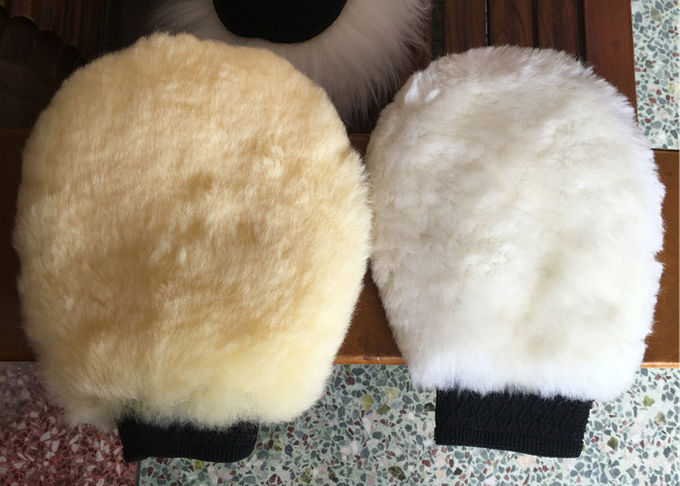 Doppeltes versah Schaffell-Waschanlage-Handschuh-reine lange Merinowolle für Auto-Reinigung mit Seiten