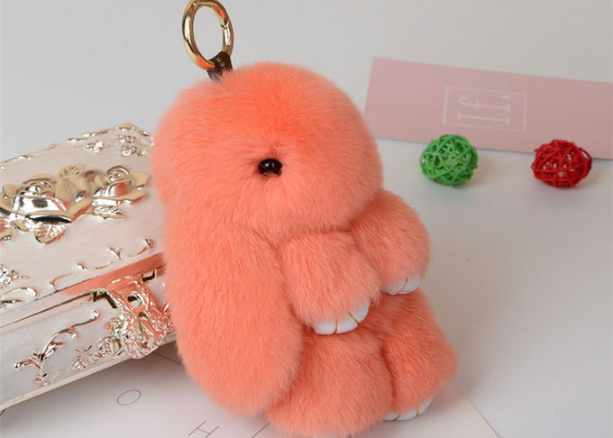 Netter Brown-Kaninchen-Pelz Keychain, Häschen-Pelz-Puppen-Schlüsselanhänger für Frauen-Taschen-Charme