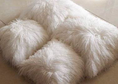 China Mongolischer Pelz Kissen-lang gelockter weißer tibetanischer Schaffell-Lammwollesofawurf fournisseur
