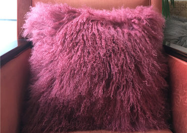 China Kissen-Abdeckung Pelz des wirklichen tibetanischen Lammfell-Kissen-langen Haares purpurrote mongolische fournisseur