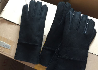China Doppeltes Breathable Damen-schwarzes ledernes Schaffell gezeichnete Handschuhe für Handy-Gebrauch  fournisseur