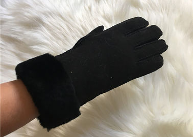 China Handsewn Schaffell-Doppelt-Gesicht Hand-nähte Handschuh schwarze Shearling Leahter-Handschuhe fournisseur
