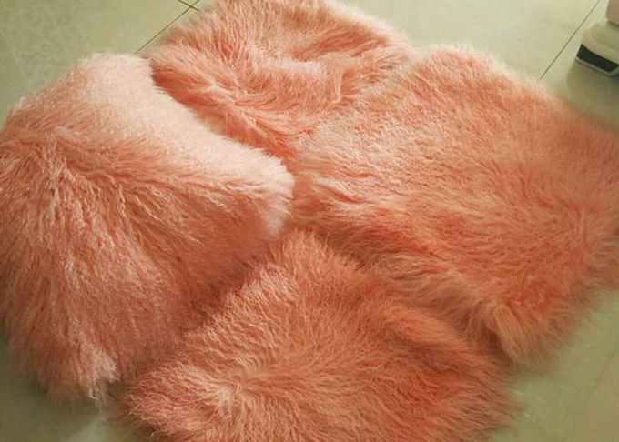 Echtes mongolisches Pelz 100% rosa langes Quadrat des Haar-Schaffell-Lammpelz Wurfs-Kissens 45cm