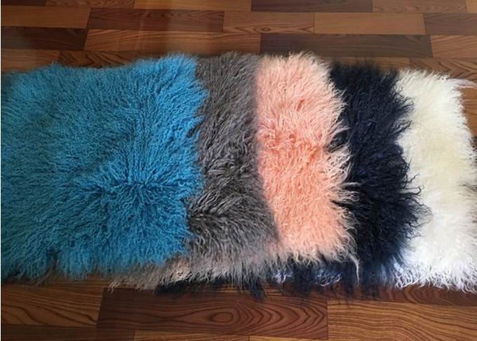 Wohnzimmer 16 Zoll mongolisches Pelz-Kissen-lange gelockte Haar-mit Mikroveloursleder-Futter