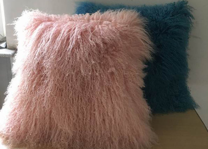 Haushalts-flaumiges rosa mongolisches Pelz-Kissen mit dem seidigen langen gelockten Haar