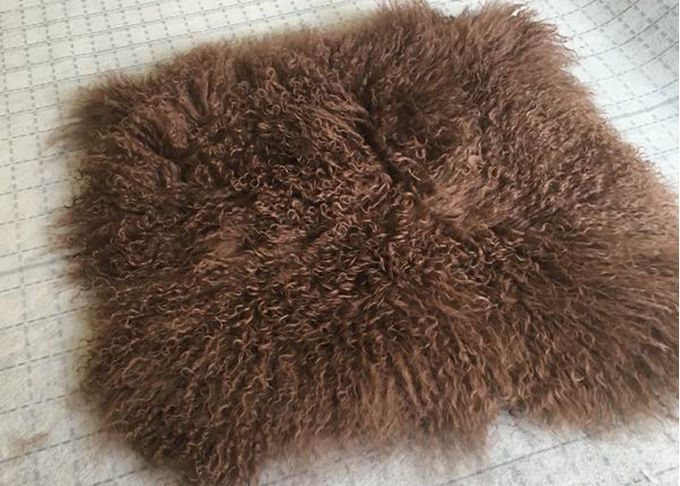 Wirkliches mongolisches Schaffell-Brown-Wurfs-Kissen-Doppeltes versah Pelz mit dem langen Haar mit Seiten