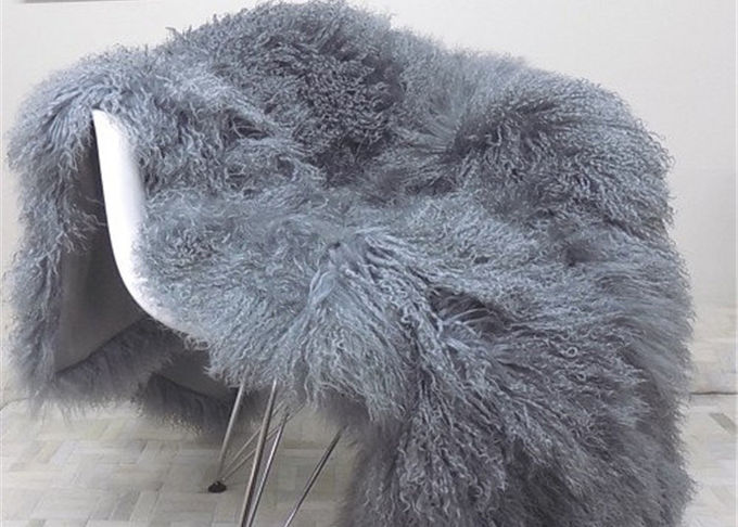 Fell-Haut-grauer Schlafzimmer-Schaffell-Wolldecken 100% Mongolian-Lamm-Pelz mit dem langen Haar