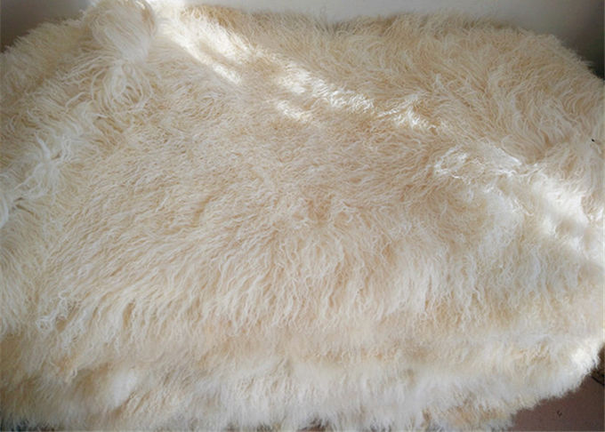 Langes hellgraue Haar-machen das runde mongolische Pelz-Kissen mit Shearlings-Schaf-Pelz-Futter glatt