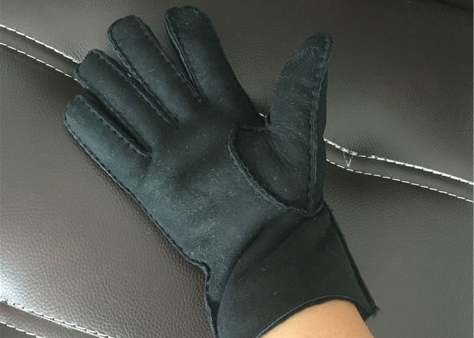 Doppeltes Breathable Damen-schwarzes ledernes Schaffell gezeichnete Handschuhe für Handy-Gebrauch 