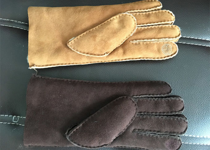 Doppeltes Breathable Damen-schwarzes ledernes Schaffell gezeichnete Handschuhe für Handy-Gebrauch 