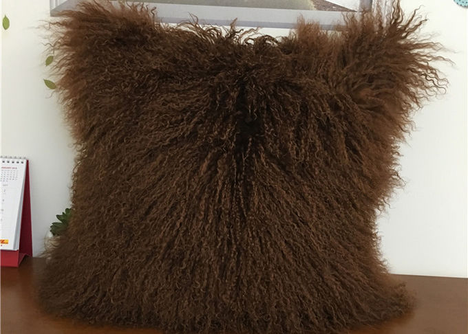 Wohnzimmer 16 Zoll-mongolisches Pelz-Kissen-langes gelocktes Haar mit Mikroveloursleder-Futter